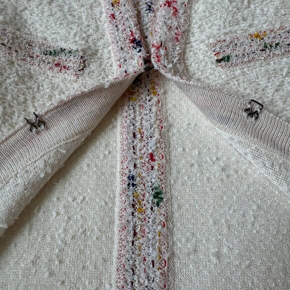 St John Womens 12 Flagged Textural Knit Jacket Blazer Cream Multicolor Trim - Picture 5 of 7